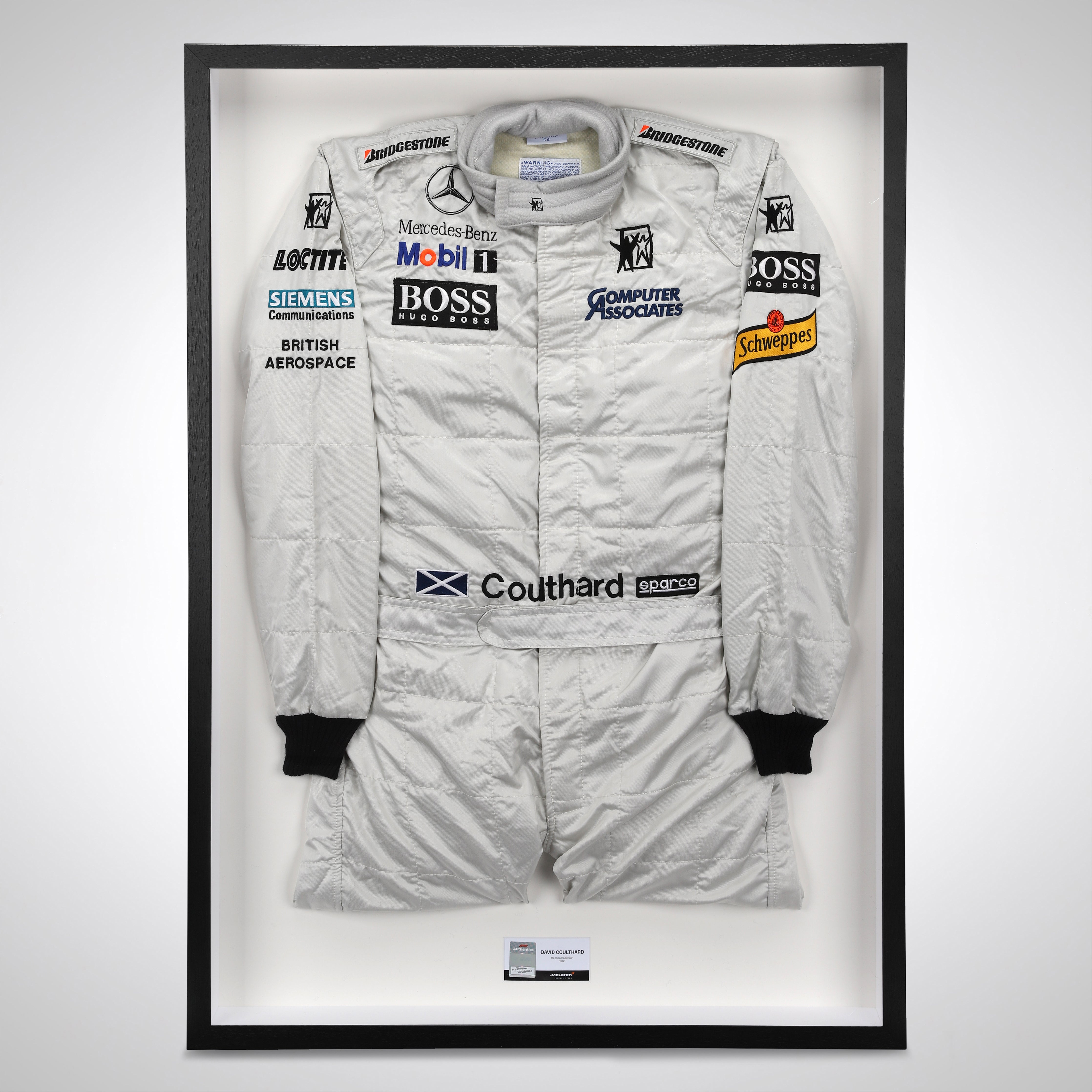 David Coulthard 1998 McLaren F1 Team Replica Race Suit with Mirror Man, Computer Associates & Schweppes Branding