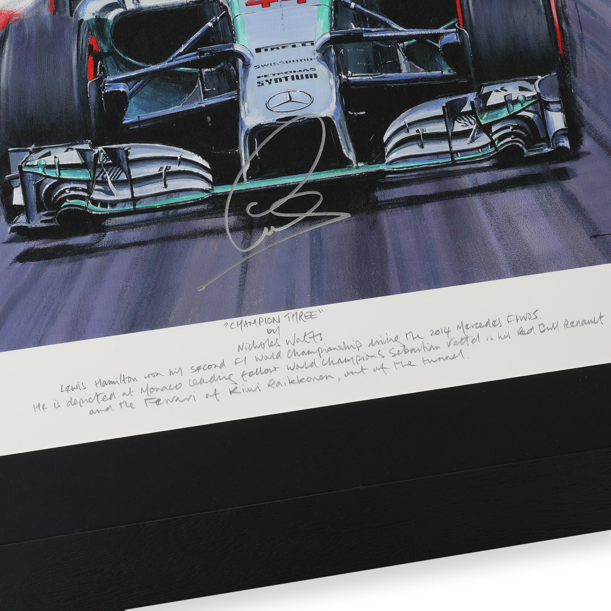 Lewis Hamilton, Sebastian Vettel & Kimi Räikkönen Triple Signed Print – 2014 Monaco Grand Prix