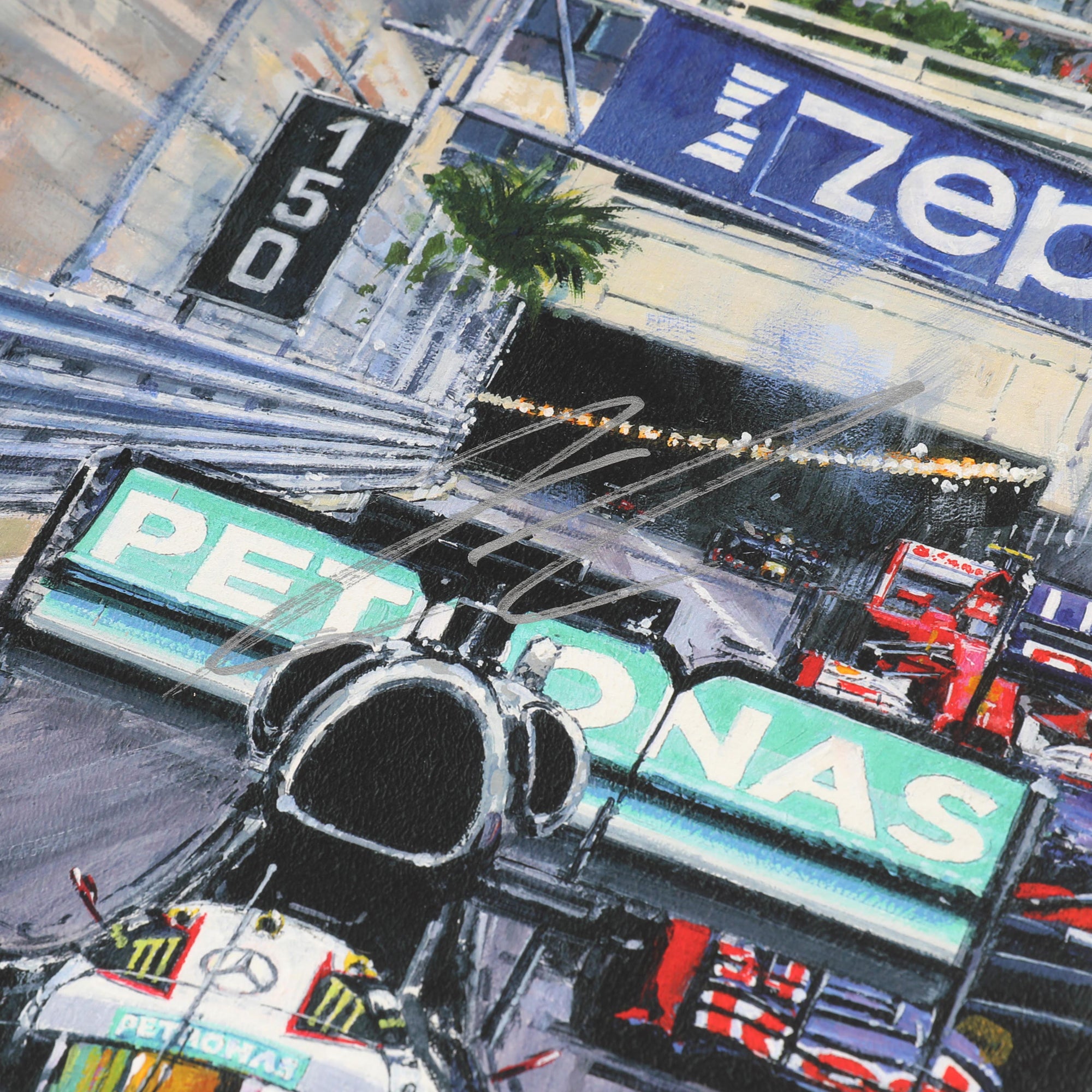 Lewis Hamilton, Sebastian Vettel & Kimi Räikkönen Triple Signed Print – 2014 Monaco Grand Prix