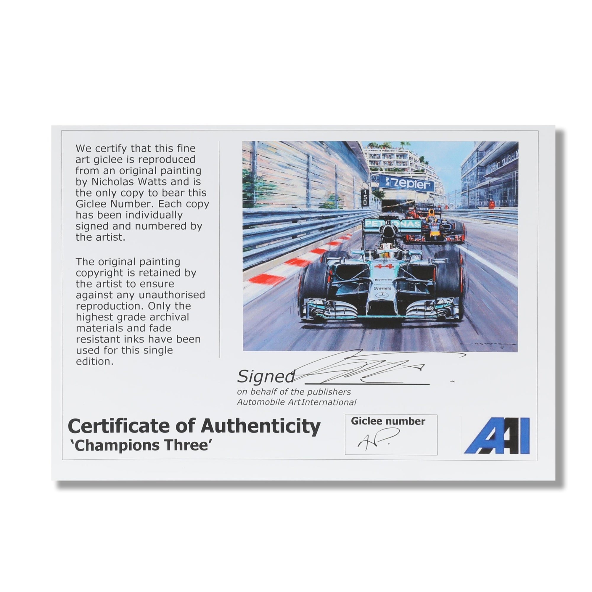 Lewis Hamilton, Sebastian Vettel & Kimi Räikkönen Triple Signed Print – 2014 Monaco Grand Prix