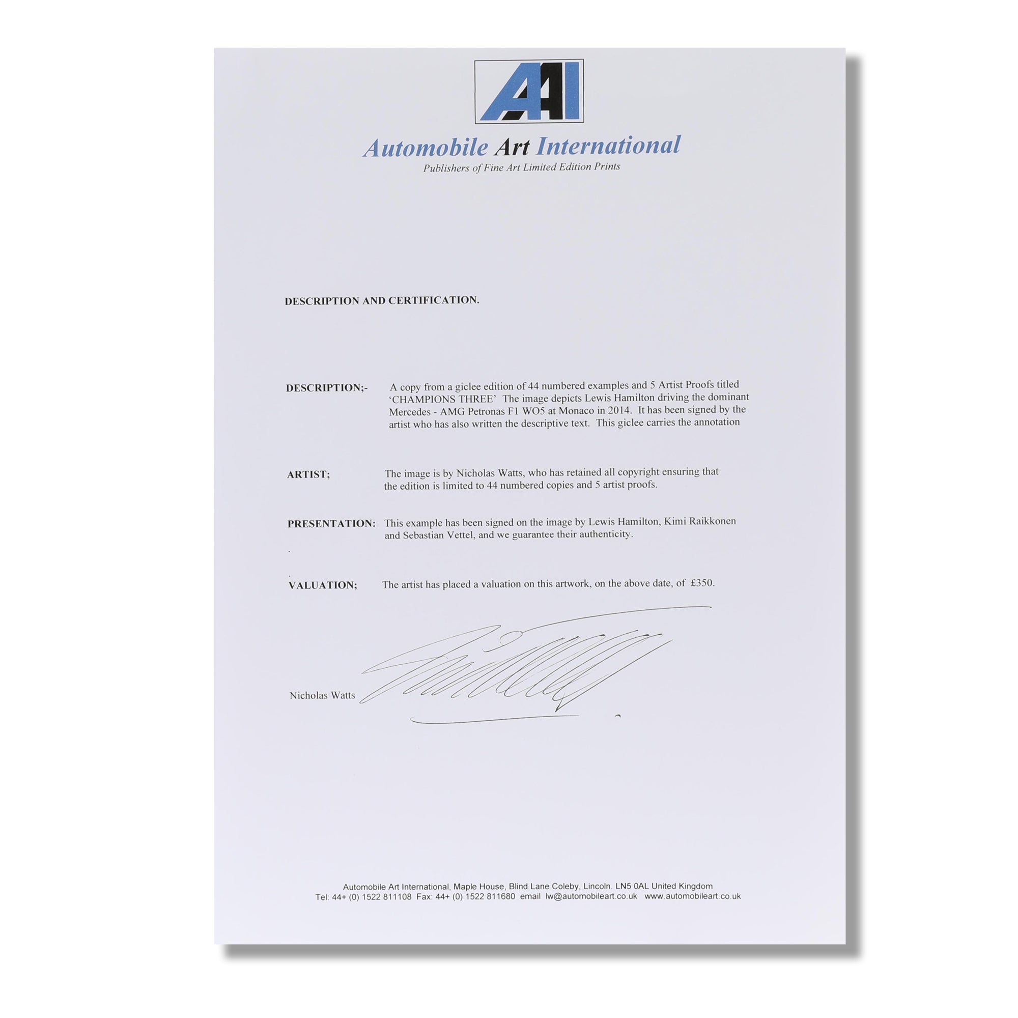 Lewis Hamilton, Sebastian Vettel & Kimi Räikkönen Triple Signed Print – 2014 Monaco Grand Prix