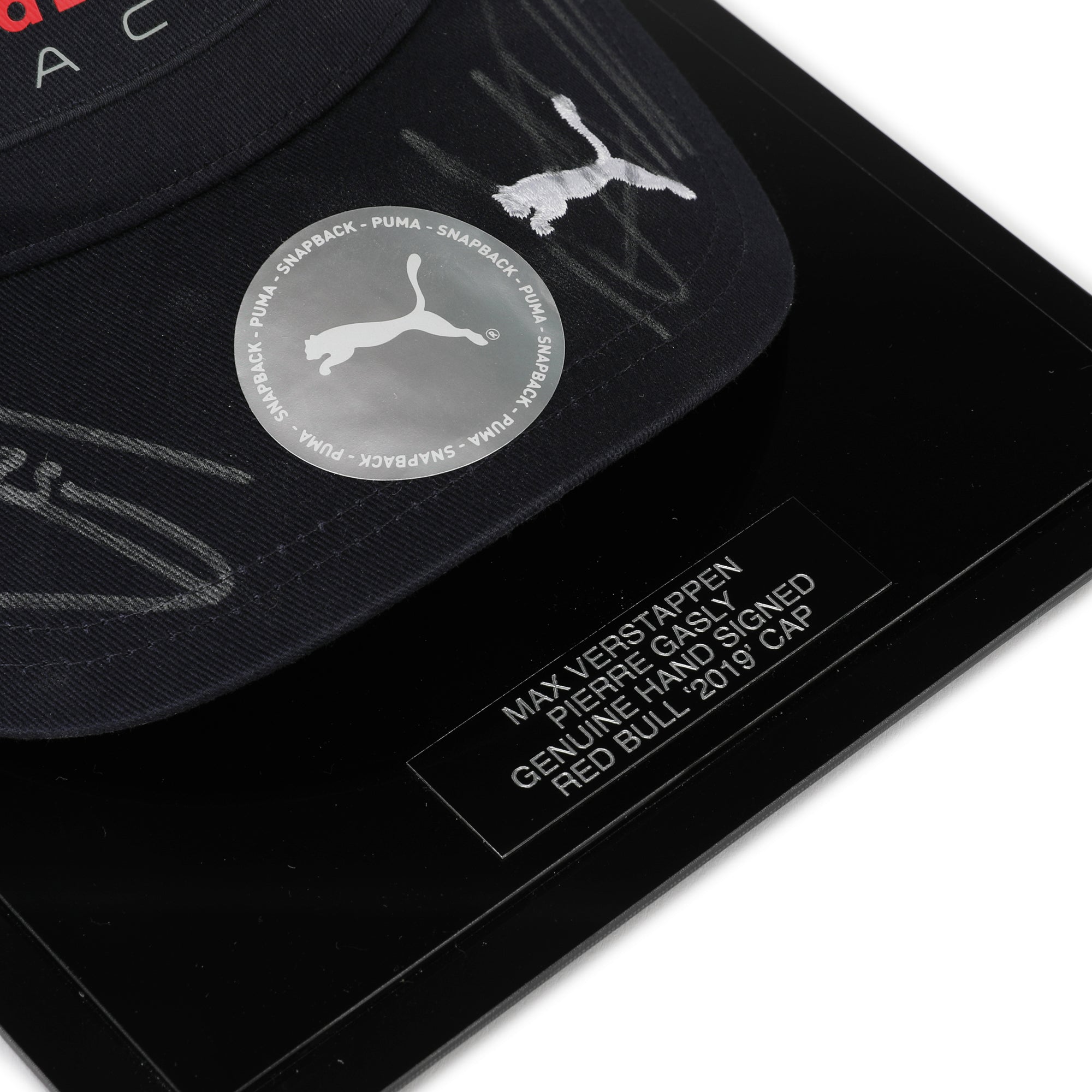 Max Verstappen and Pierre Gasly 2019 Signed Cap In Display