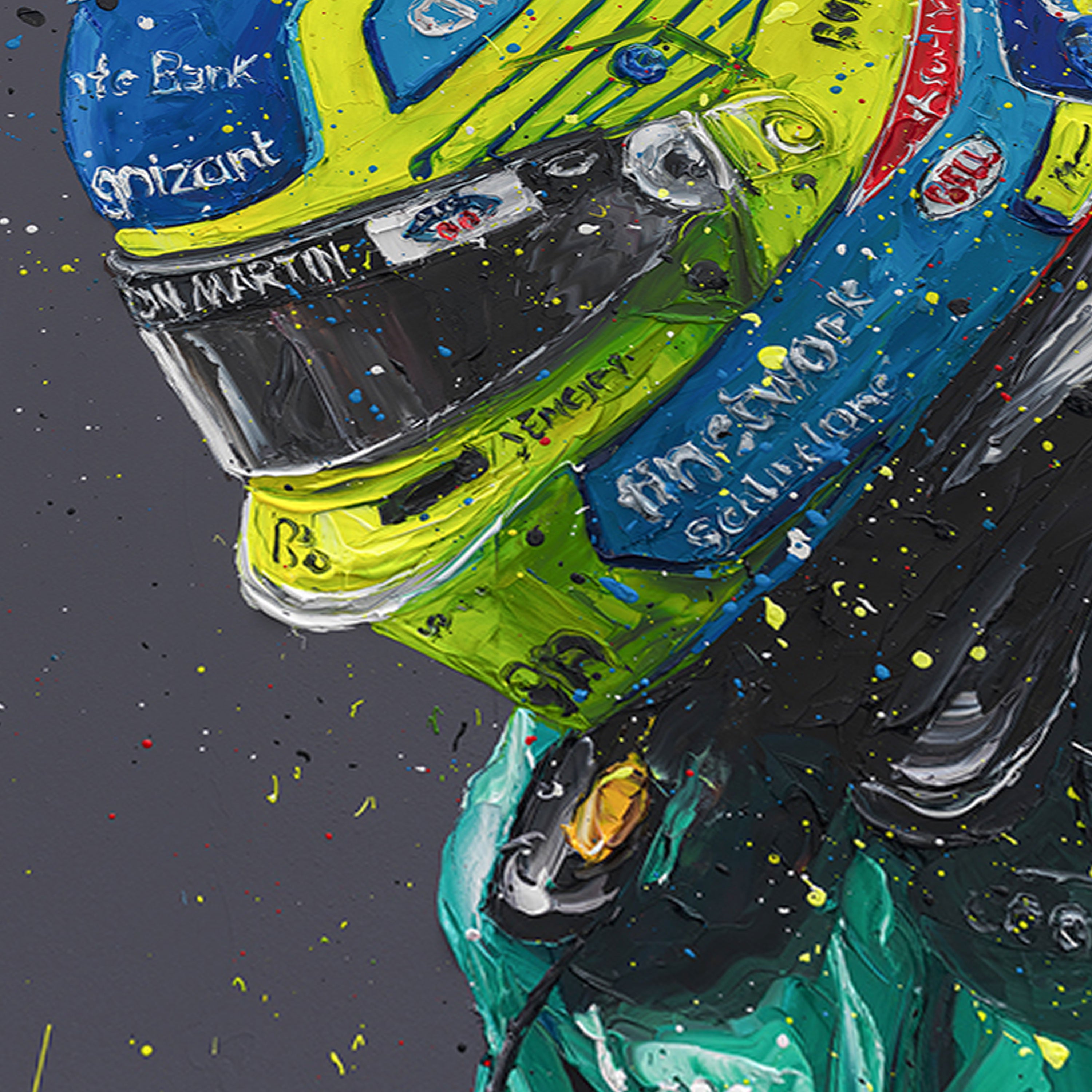 Fernando Alonso Hand Embellished Portrait Print – Paul Oz