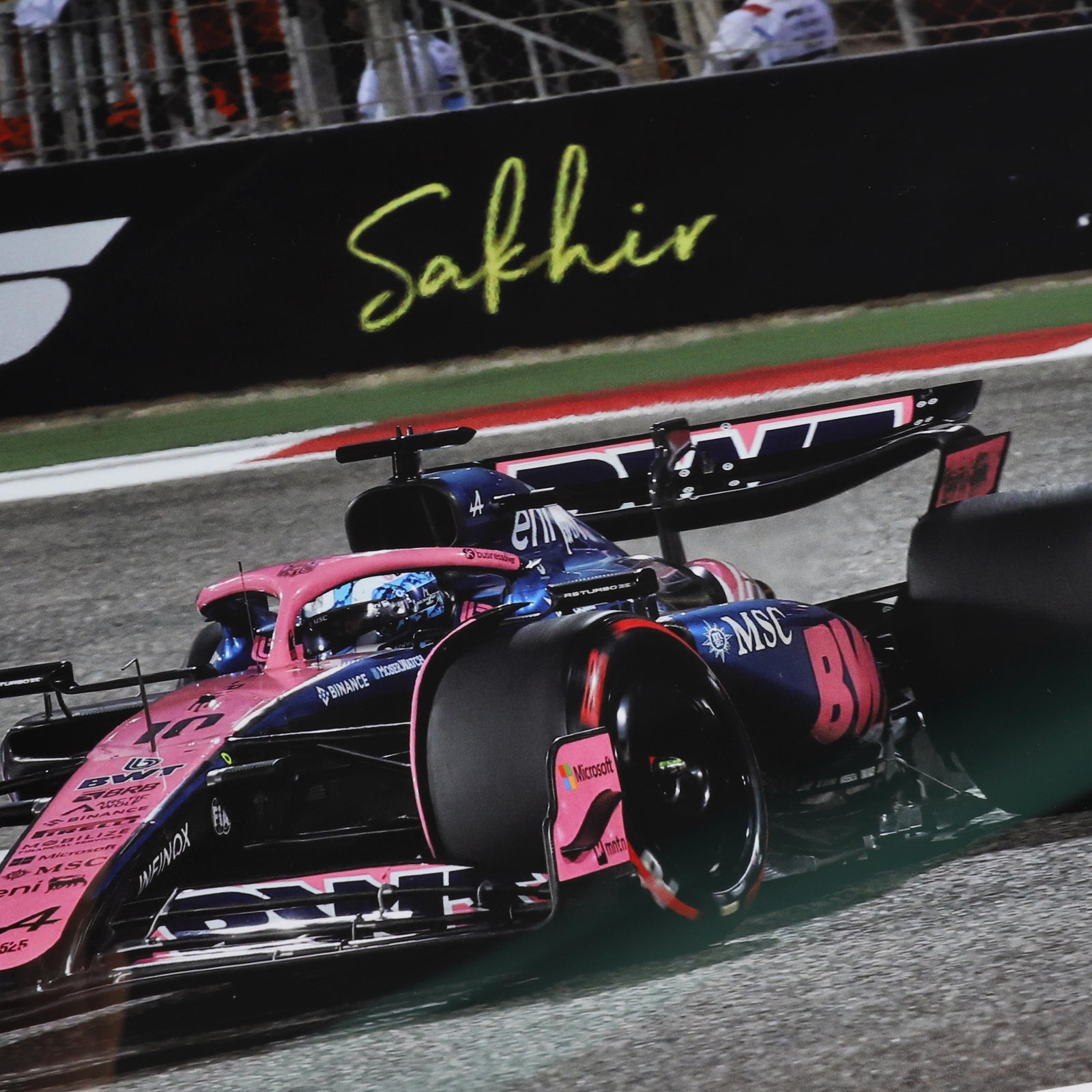 Pierre Gasly Signed 2025 BWT Alpine F1 Team Photo - Bahrain GP