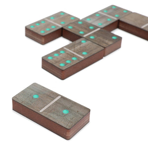 Authentic Formula 1 Mercedes-AMG F1® Team skid plank dominoes set, crafted from genuine race-used skid plank for collector display
