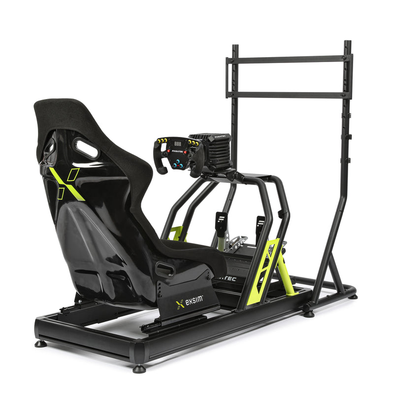TRK Sim Racing Cockpit Bundle - Includes Cockpit Frame, Screen Mount, Fanatec Wheel Base, Wheel & Pedals
