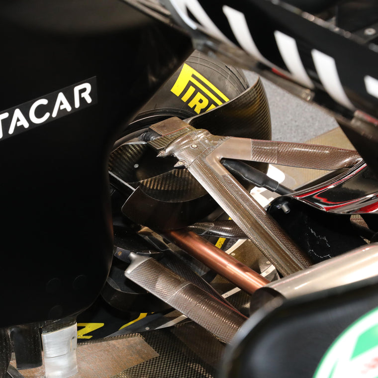 2014 Lotus E22-03 full-size rolling chassis in distinctive 2019 RS19 livery, premium motorsport exhibition display