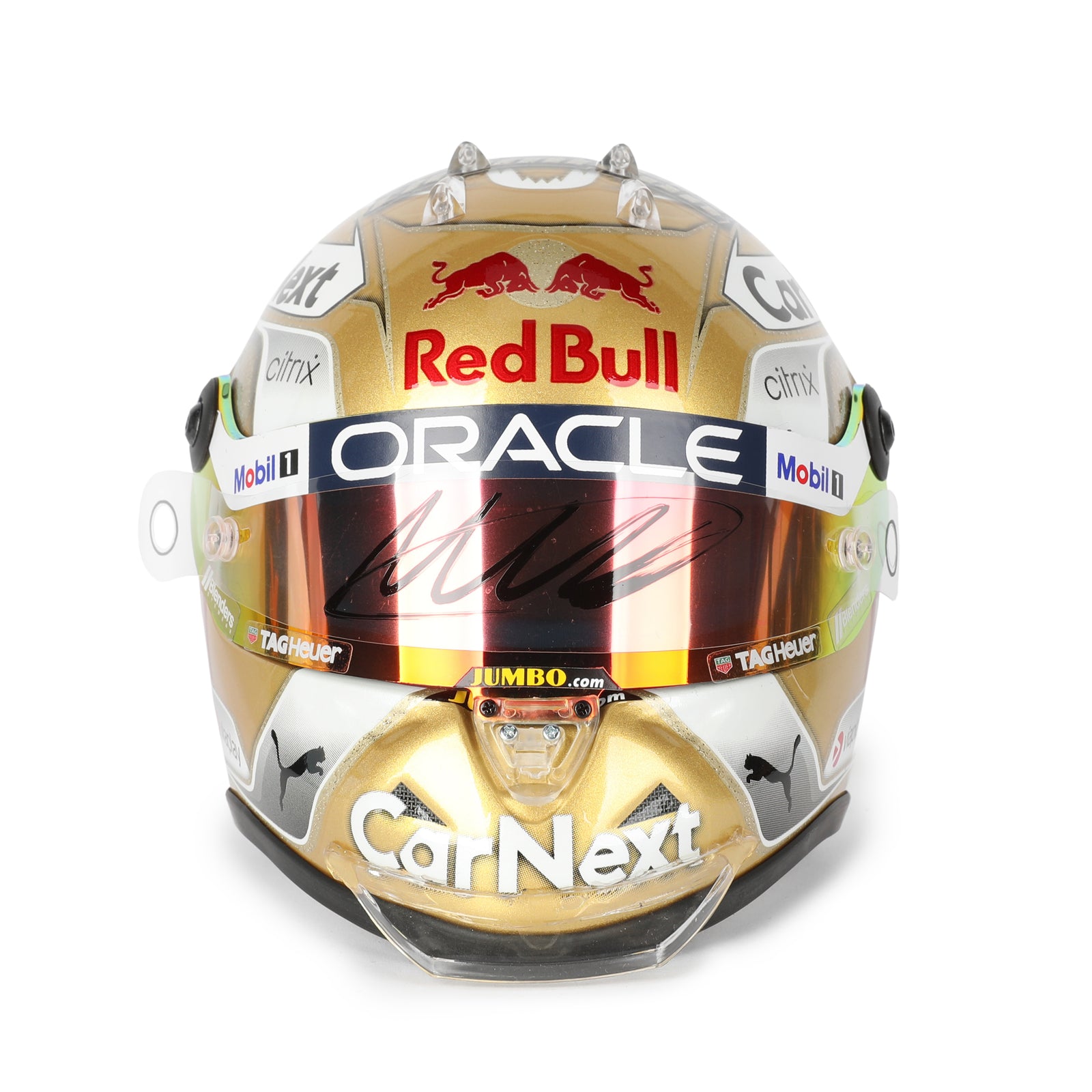 LOT 742 - Max Verstappen 2022 World Championship Signed 1.2 Scale Mini Helmet