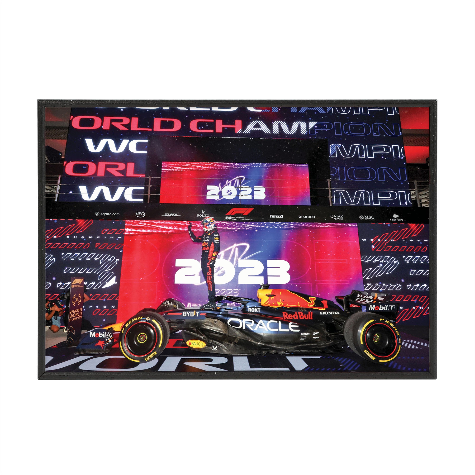 Max Verstappen 2023 Red Bull Racing Box Frame Print - Three Time World Champion - Qatar GP