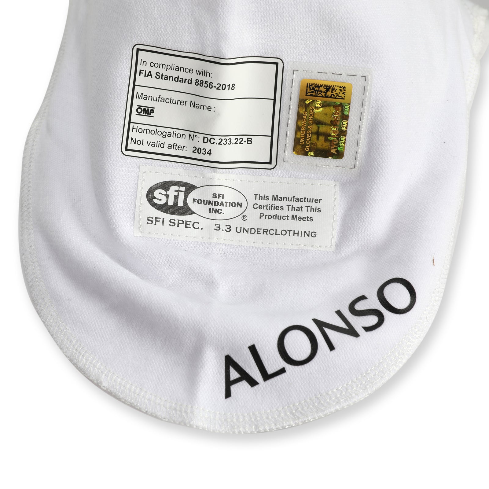 Auction LOT 127 - Fernando Alonso 2024  Aston Martin Aramco F1 Team Un-Signed Balaclava - White