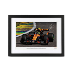 Lando Norris signed 2025 McLaren F1 Team Formula 1 photo from the Brazilian Grand Prix premium collector display