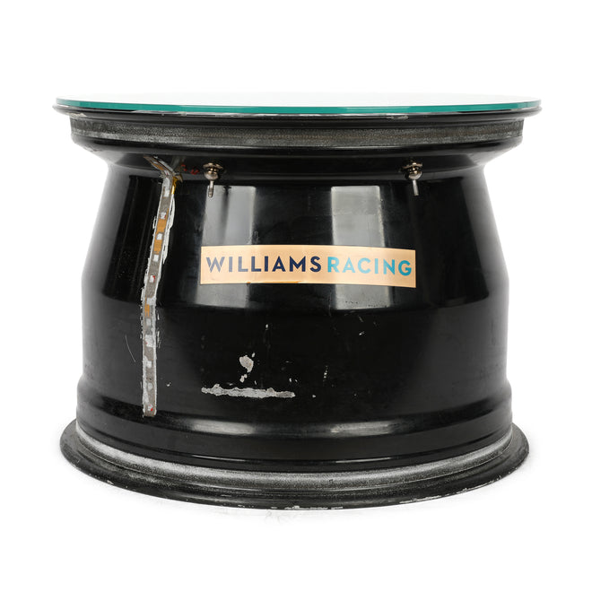 Williams F1 Team front wheel rim table Alex Albon British GP 2025 motorsport furniture display