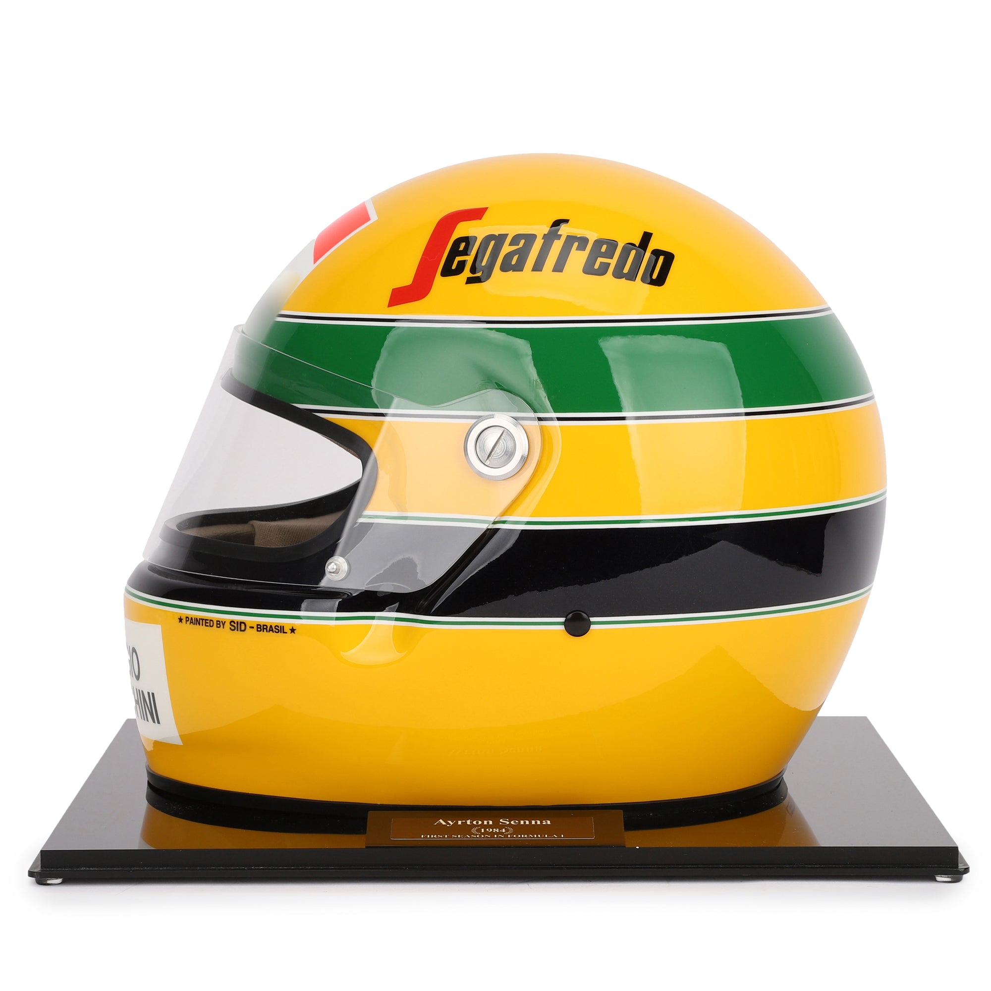 Minichamps 1/8 Ayrton Senna Helmet Toleman Motorsport No.19 1st F1 GP Brazilian F1 GP Rio De Janeiro 1984 Minichamps 1/8 Ayrton Senna Helmet Toleman Motorsport No.19 1st F1 GP Brazilian F1 GP Rio De Janeiro 1984