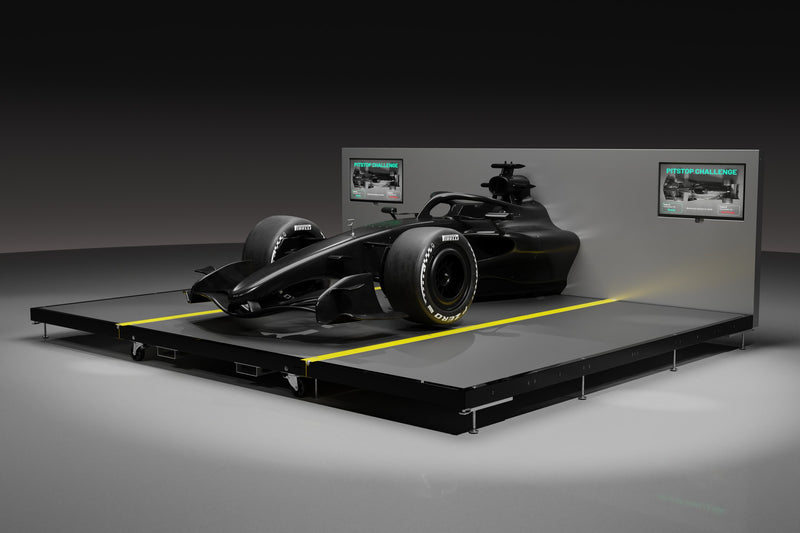 Carbon fibre pit stop rig, front three-quarter view