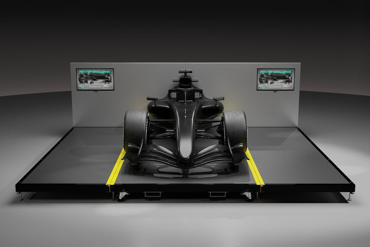 Carbon fibre pit stop rig, front view with two screens