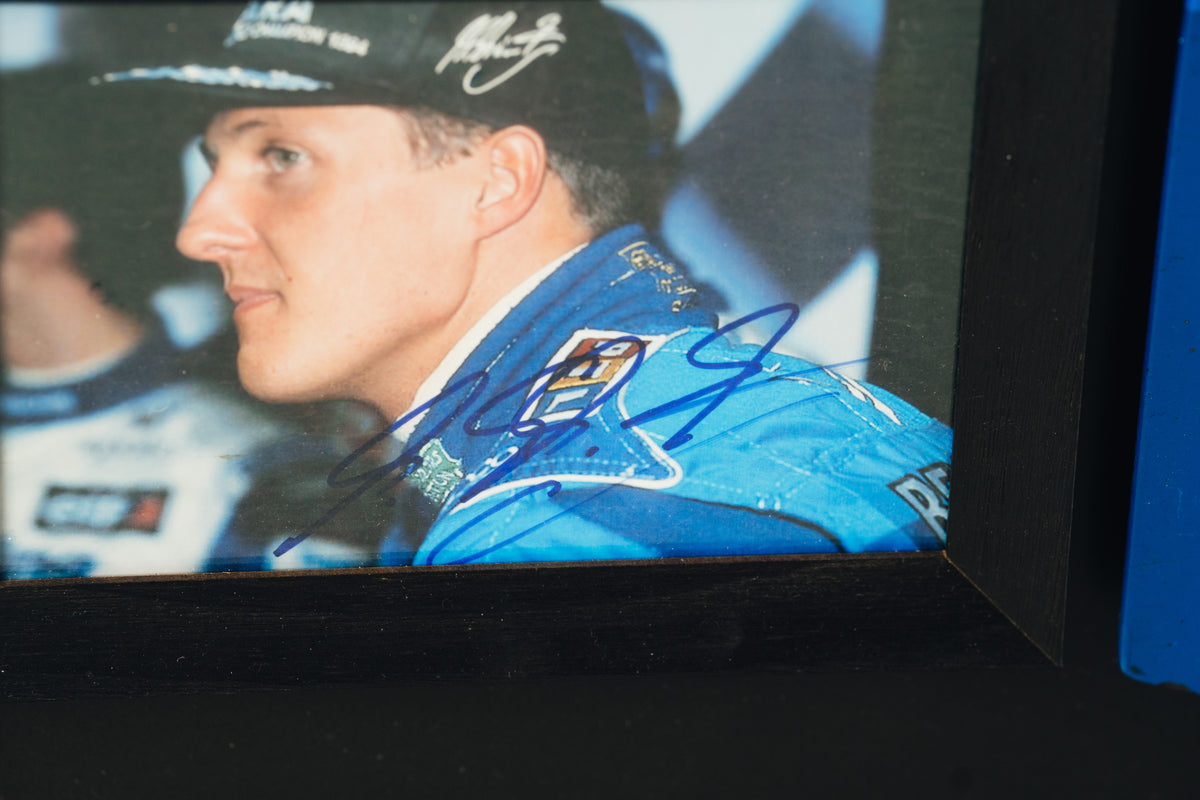 The Austin Auction LOT 024 - Michael Schumacher 1995 Benetton B195 Head Rest & Rear Wing Right-Hand Endplate –  Signed Framed