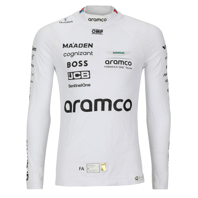LOT 065 - Fernando Alonso Un-Signed 2024 Aston Martin Aramco Formula One Team Grand Prix Used Nomex - Las Vegas GP - White