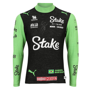 LOT 443 - Gabriel Bortoleto Stake Sauber 2025 Signed Nomex - Green and Black