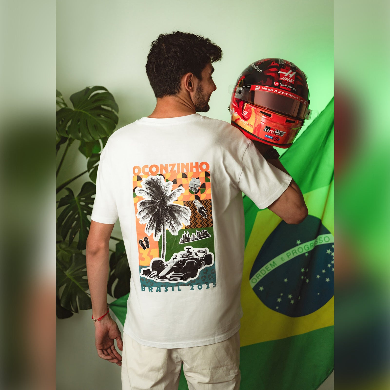 Esteban Ocon 2025 Race Used Haas F1 Team Helmet - Brazil GP