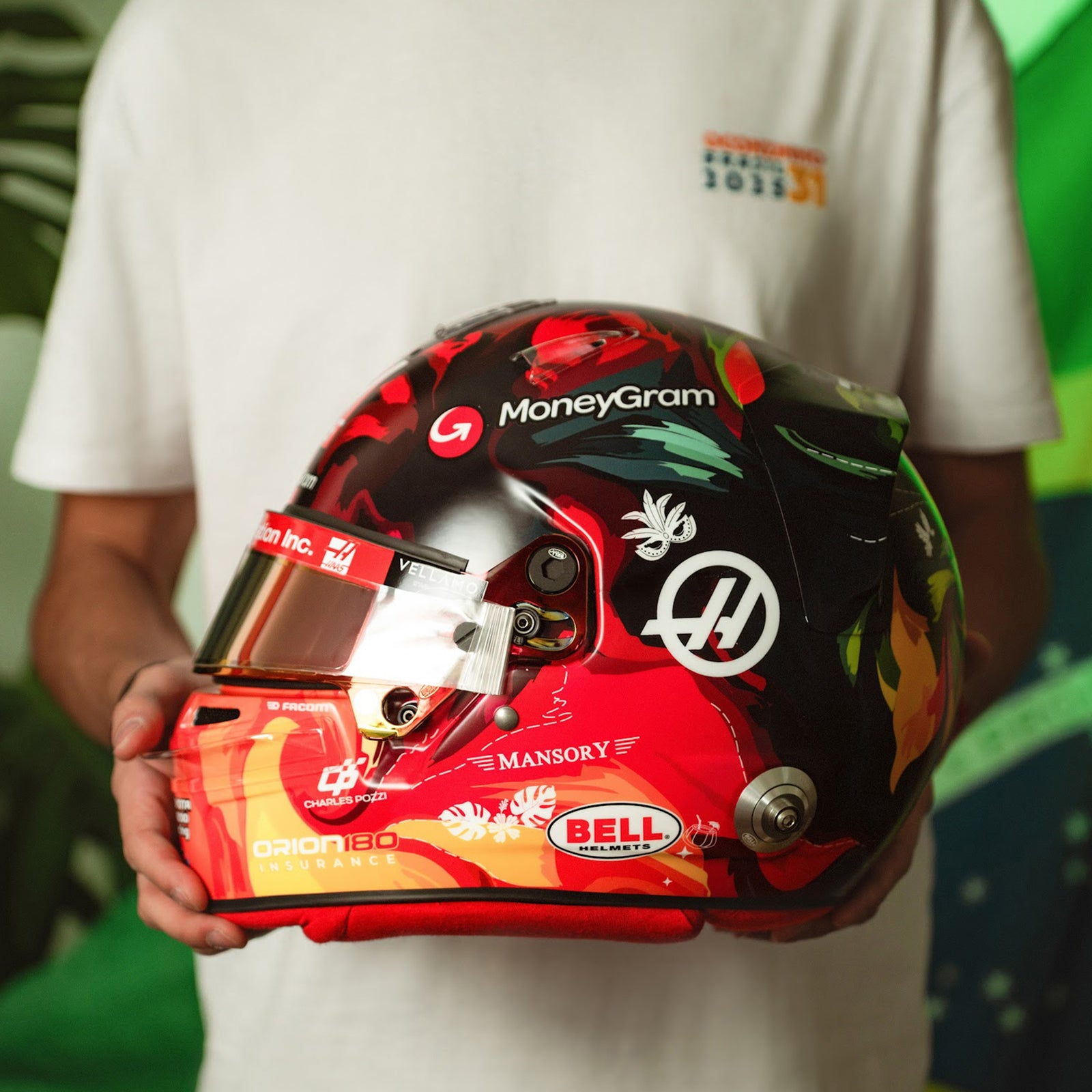 Esteban Ocon 2025 Race Used Haas F1 Team Helmet - Brazil GP