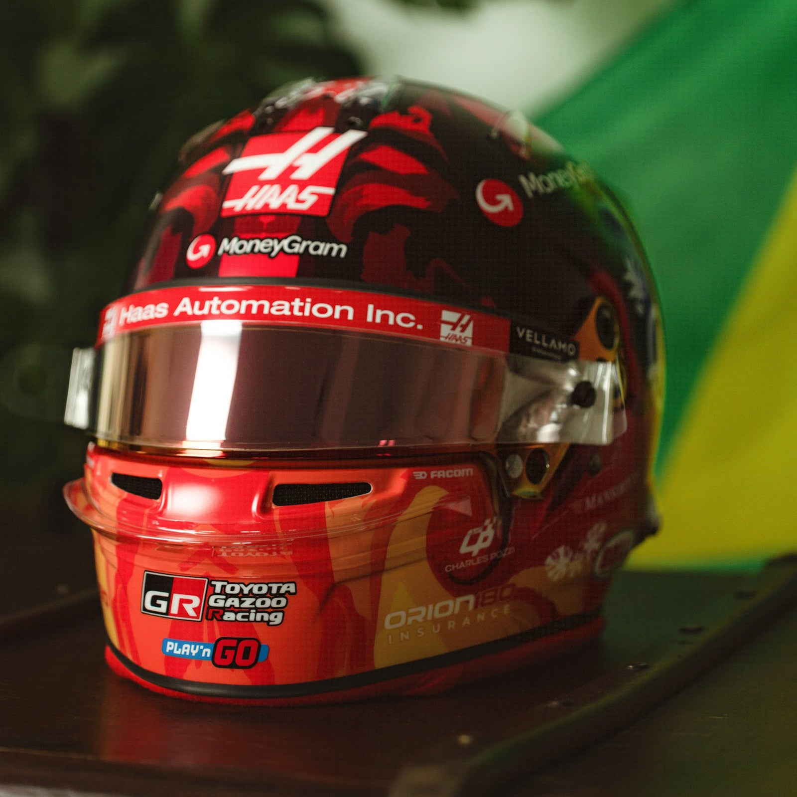 Esteban Ocon 2025 Race Used Haas F1 Team Helmet - Brazil GP