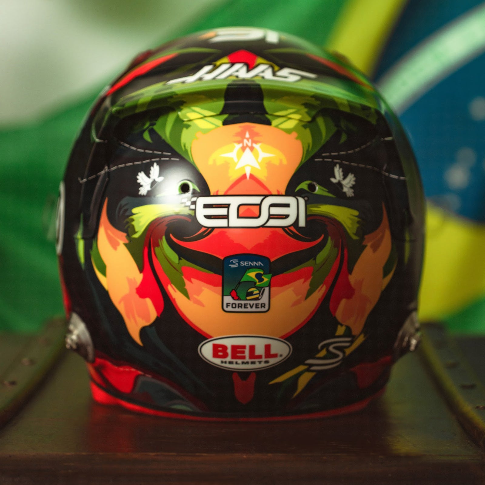 Esteban Ocon 2025 Race Used Haas F1 Team Helmet - Brazil GP
