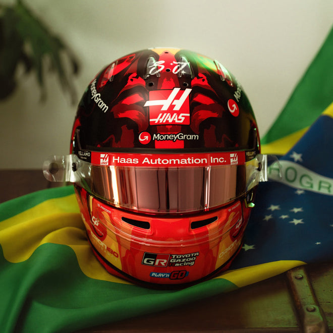 LOT 508 - Esteban Ocon 2025 Race Used Haas F1 Team Helmet - Brazil GP