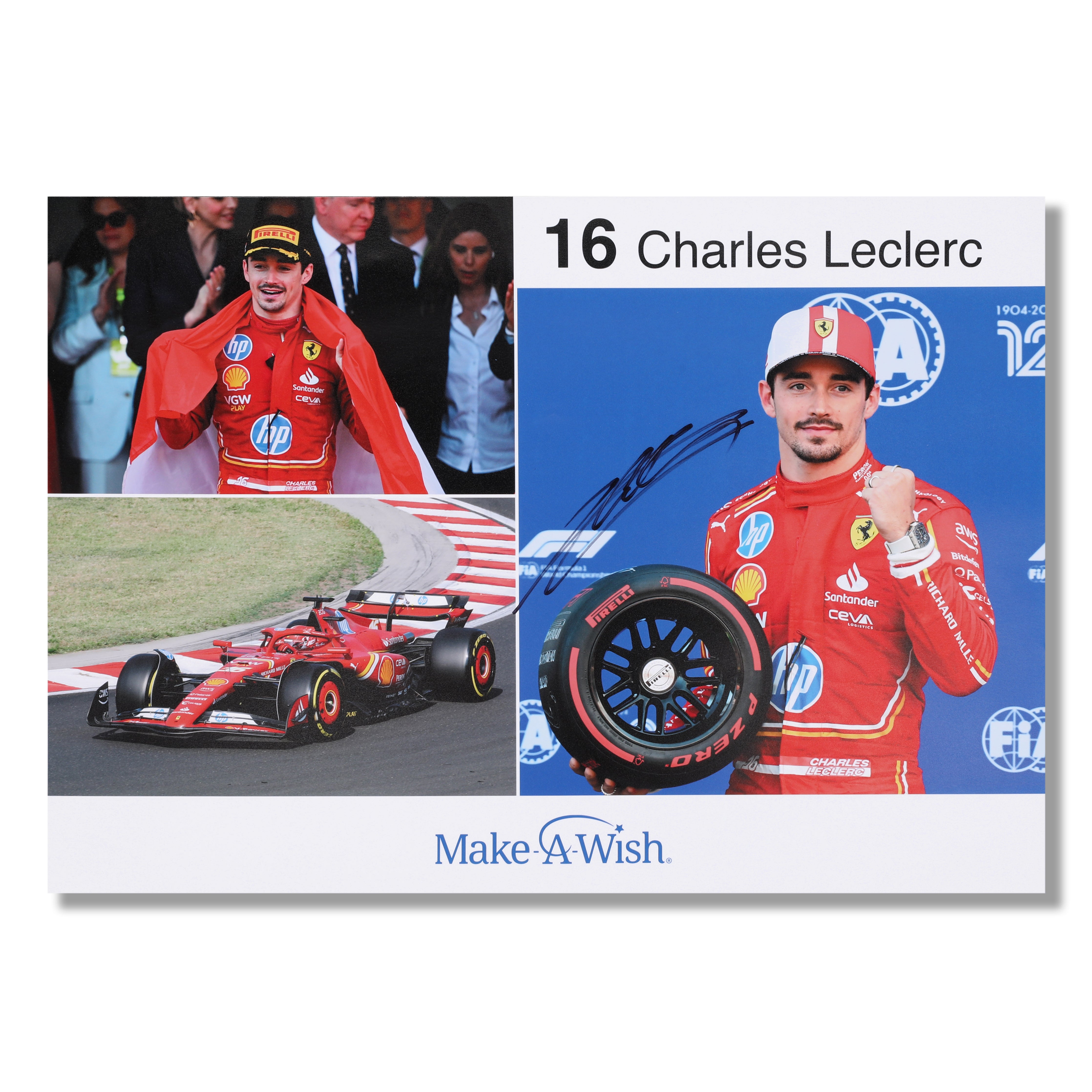 LOT 036 - Charles Leclerc 2024 Ferrari Signed Poster - Make-A-Wish