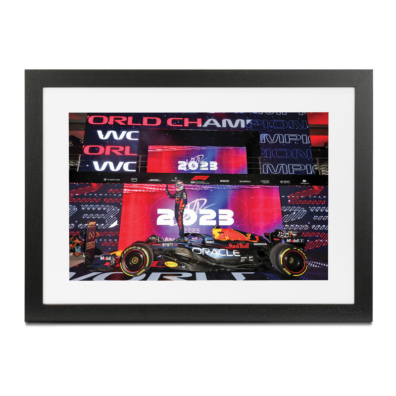 Max Verstappen 2023 Oracle Red Bull Racing Frame Print - Three Time World Champion - Qatar GP