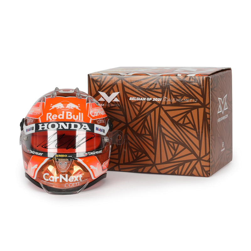 LOT 097 - Max Verstappen 2021 Signed 1.2 Scale Mini Helmet - BELGIAN GP