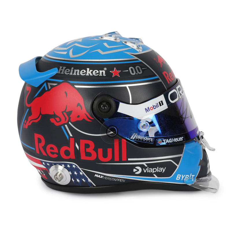LOT 079 - Max Verstappen 2024 Signed 1.2 Scale Mini Helmet USA GP