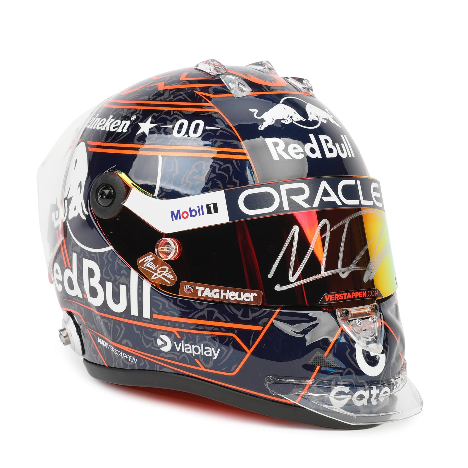 LOT 243 - Max Verstappen Signed 2025 Red Bull Racing Mini Helmet - Orange Lion