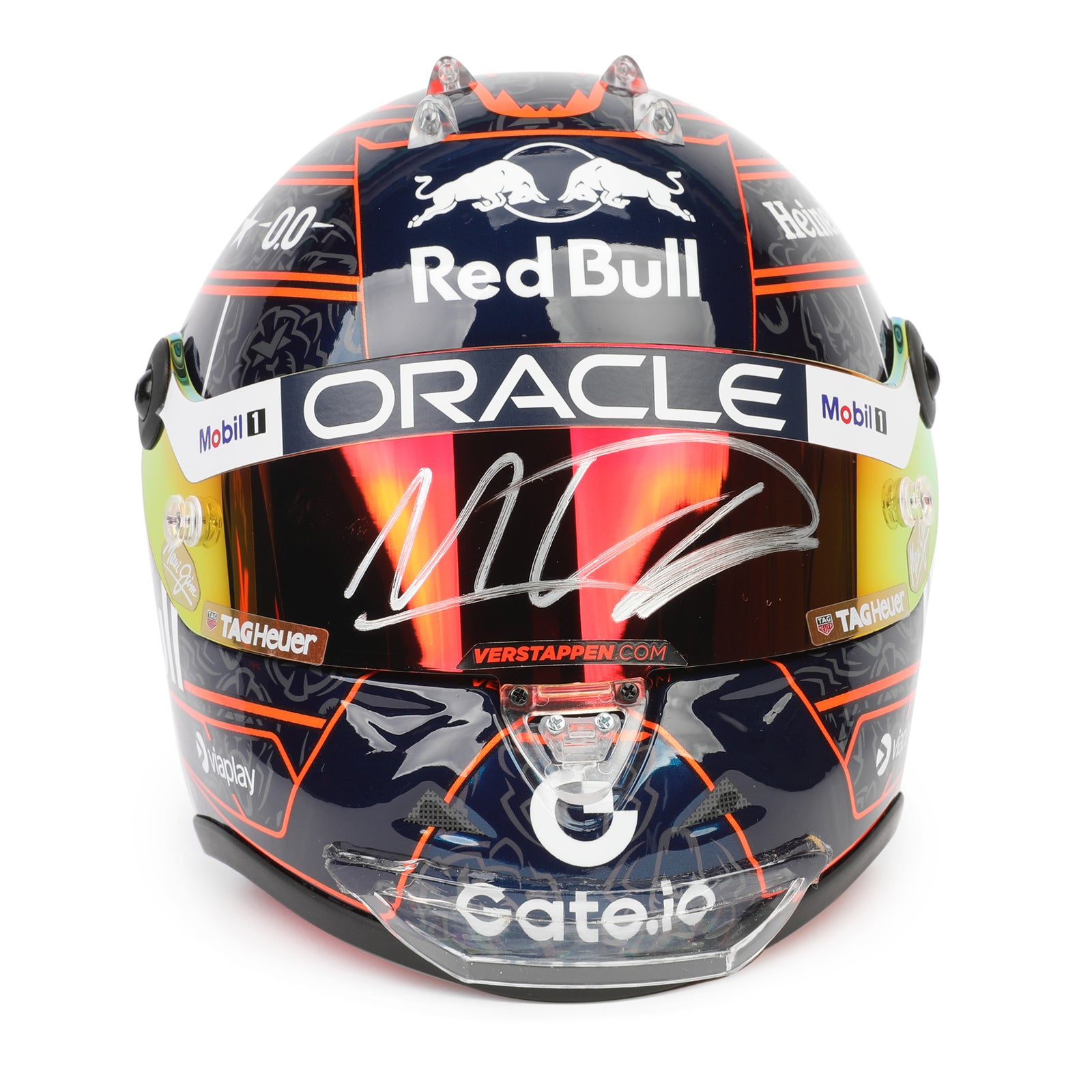LOT 243 - Max Verstappen Signed 2025 Red Bull Racing Mini Helmet - Orange Lion