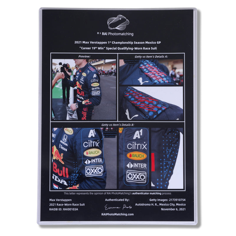 Max Verstappen 2021 Race Worn Suit - Mexican GP