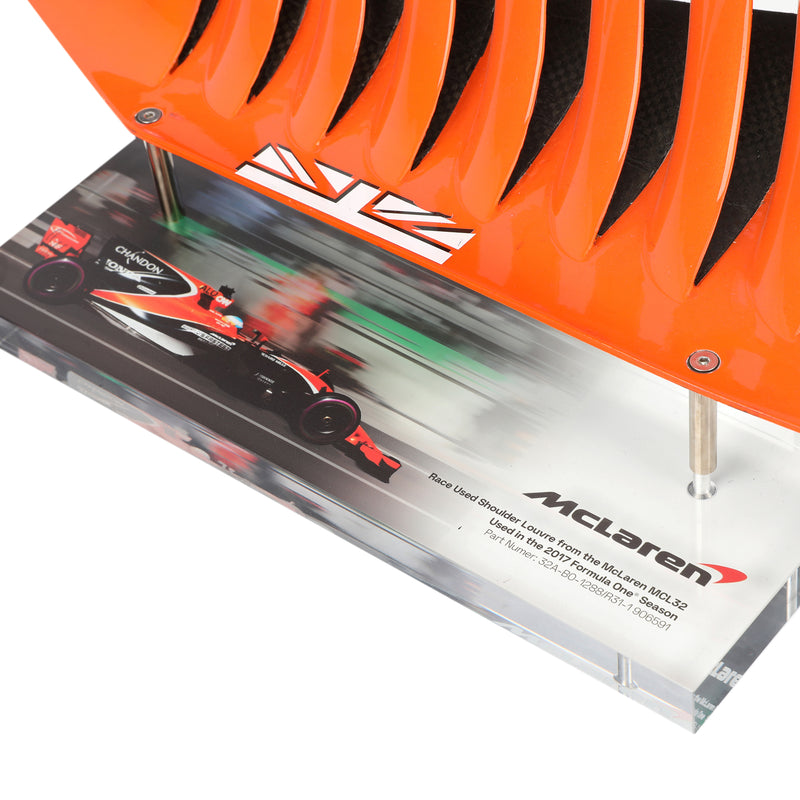 McLaren F1 Team 2017 RH shoulder louvre from MCL-32 mounted on collector display stand