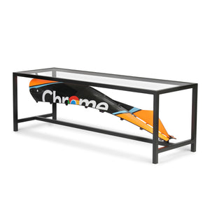 McLaren Formula 1 Team 2023 MCL60 engine cover table crafted from an authentic Formula 1 engine cover premium motorsport furniture