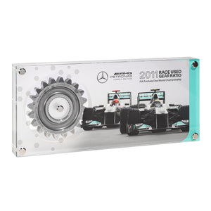 Mercedes AMG Petronas 2011 Formula 1 gear ratio displayed in acrylic, authentic F1 engineering collectible and premium collector display