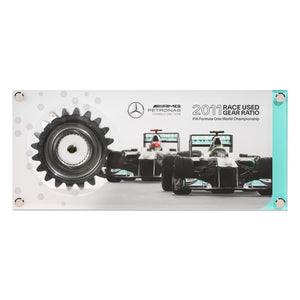 2011 Mercedes AMG Petronas Formula 1 gear ratio presented in acrylic, authentic engineering collectible and premium motorsport memorabilia