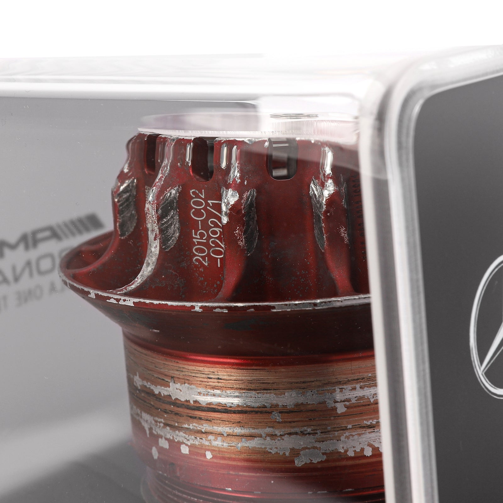 Mercedes AMG Petronas 2015 Grand Prix Used Red Wheel Nut in Display Case