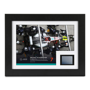 Michael Schumacher 2011 'Pitstop' Formula 1 race-used bodywork and photo display, authentic motorsport memorabilia for collector display