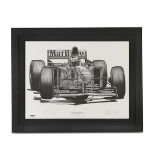 LOT 094 - Michael Schumacher 1997 Signed Monaco Scuderia Ferrari F310B Print Drawing – By Alan Stammers