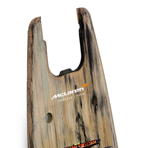 Grand Prix-used front skid plank wall art from Lando Norris' 2025 McLaren Formula 1 Team car at the Bahrain Grand Prix, authentic Formula 1 memorabilia