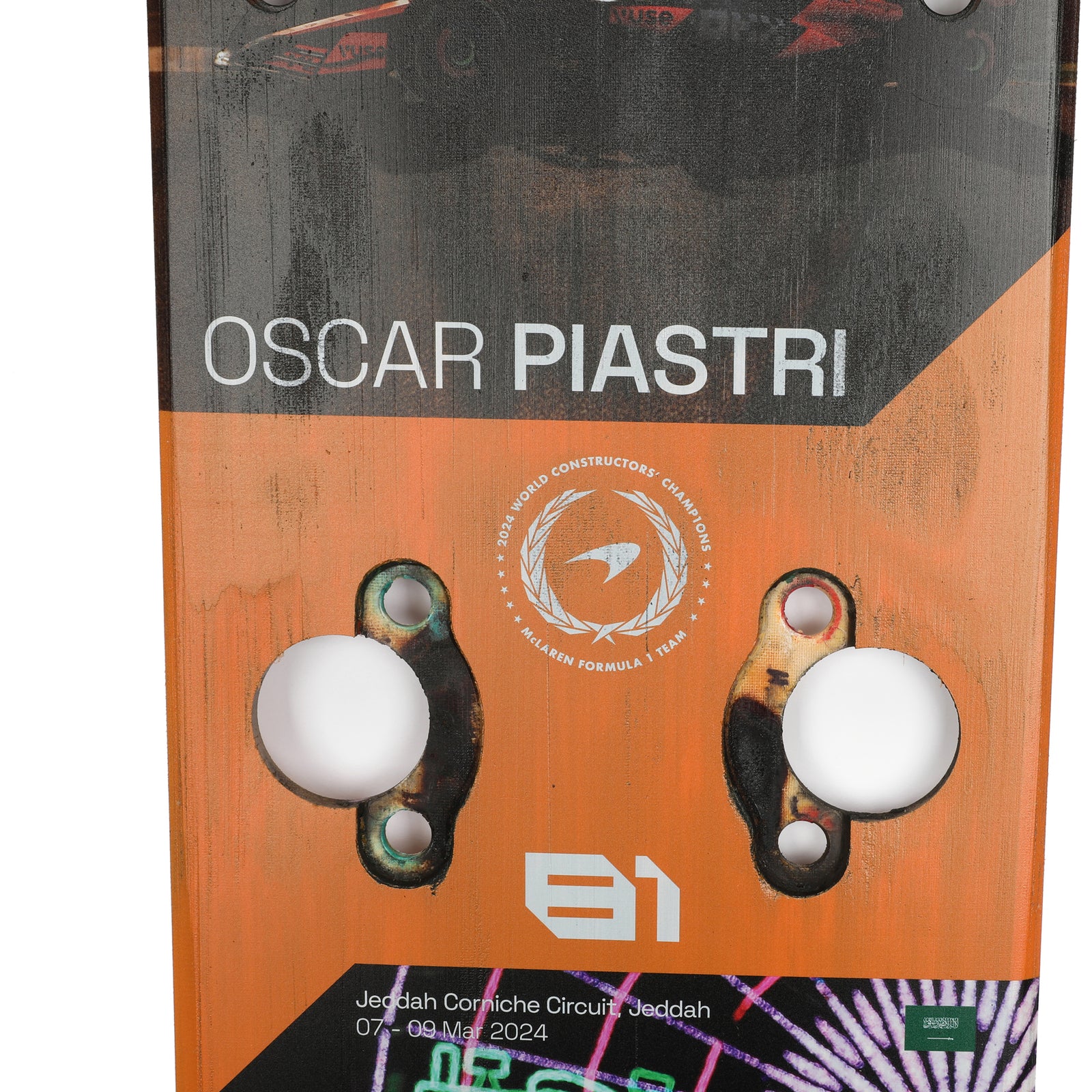 Oscar Piastri 2024 McLaren Formula One Team Grand Prix Used Front Skid Plank Wall Art - Saudi Arabian GP