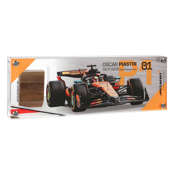 Oscar Piastri 2025 Grand Prix Used McLaren Skid Plank Piece in Acrylic - Chinese GP