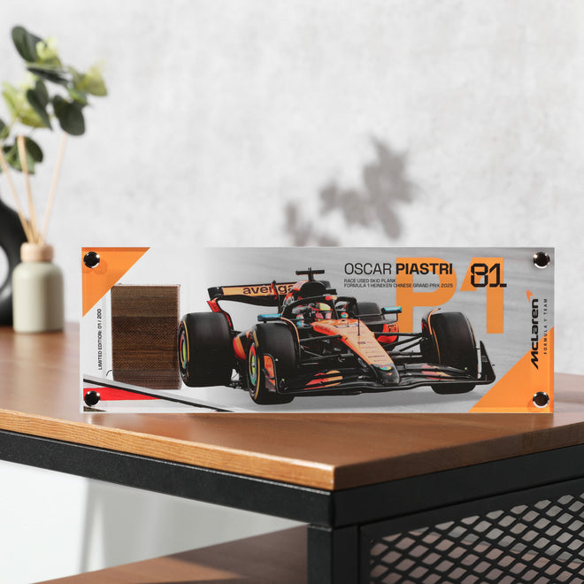 Oscar Piastri 2025 Grand Prix Used McLaren Skid Plank Piece in Acrylic - Chinese GP