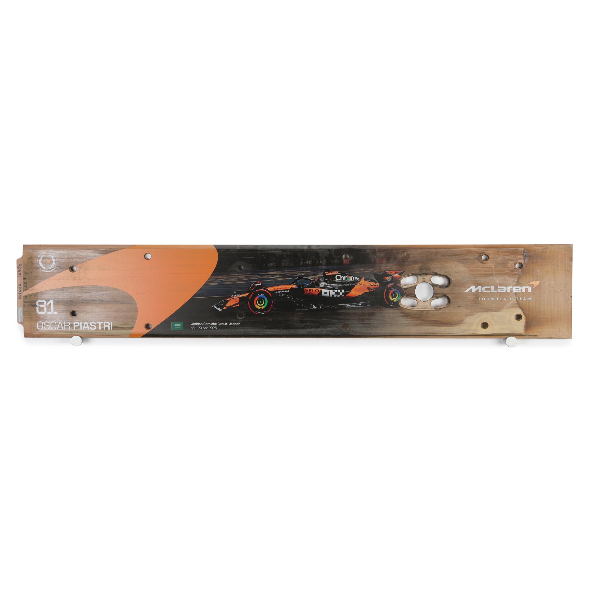 Oscar Piastri 2025 McLaren Race Team Grand Prix Used Rear Skid Plank Wall Art Saudi Arabian GP
