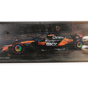 Oscar Piastri 2025 McLaren F1 Team rear skid plank wall art from the Saudi Arabian Grand Prix, genuine Formula 1 race-used bodywork for collectors