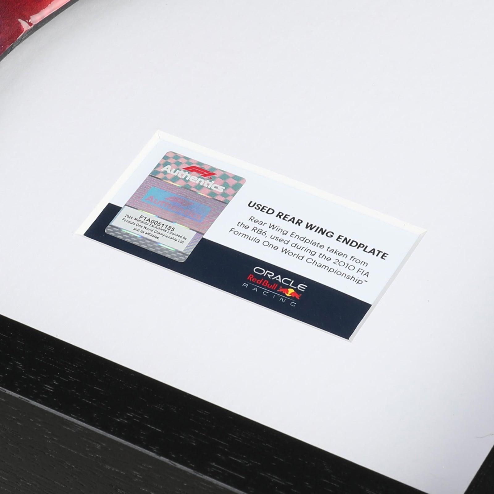 LOT 631 - Red Bull Racing RB6 2010 Framed Season Used Right Hand Rear Wing Endplate