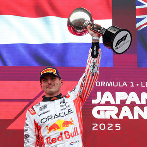 Max Verstappen 2025 Oracle Red Bull Racing Formula 1 race suit from the Japanese Grand Prix, authentic collector display for enthusiasts