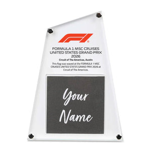 Personalised Formula 1® flag from the 2026 United States Grand Prix, premium motorsport memorabilia and unique collector display